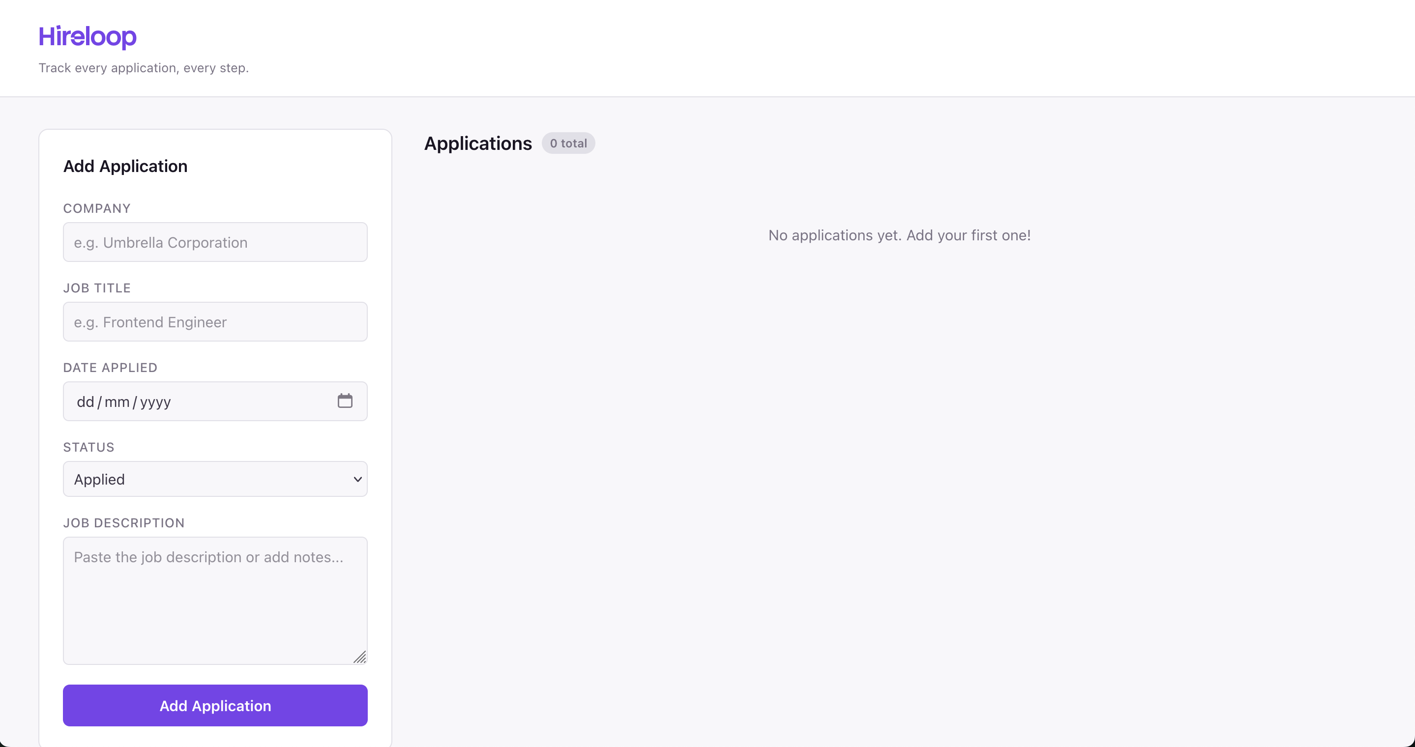Hireloop empty state