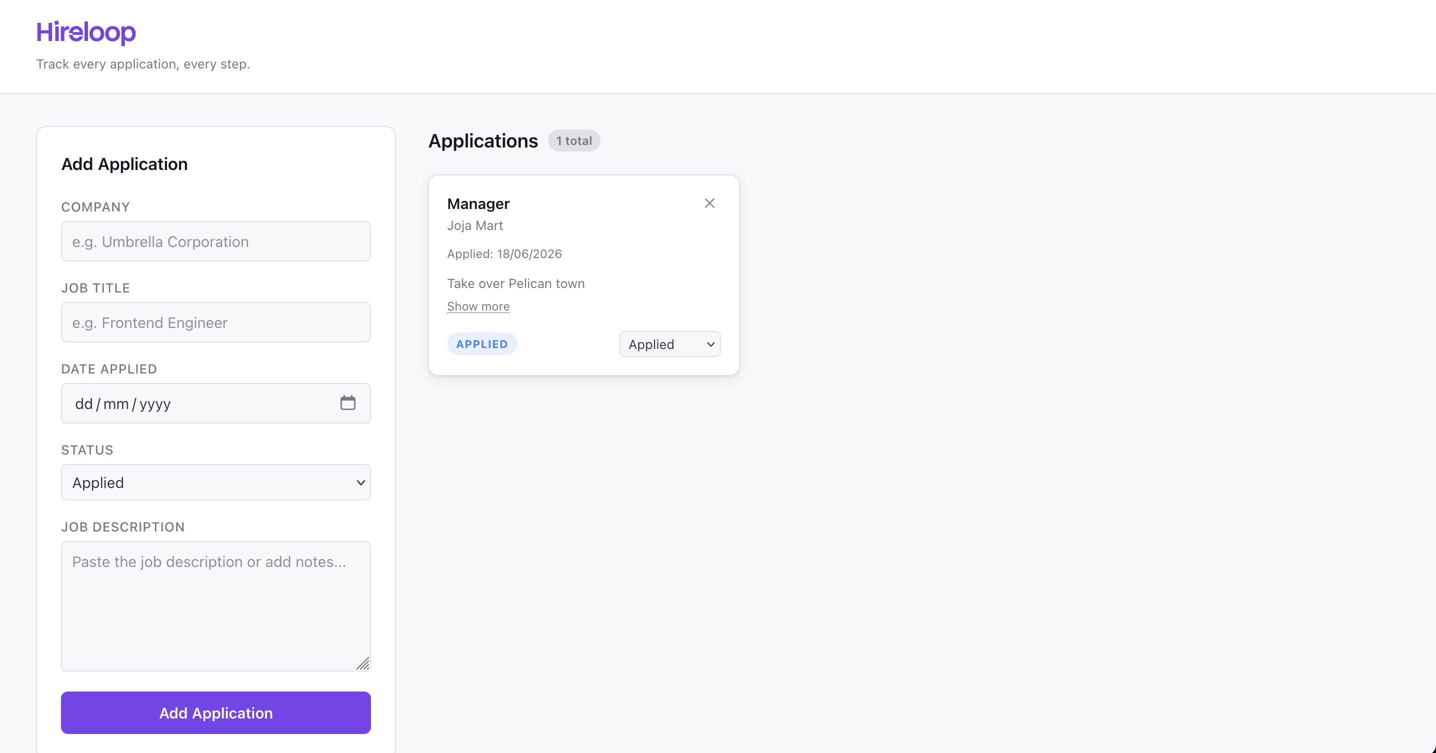 Hireloop with applications added